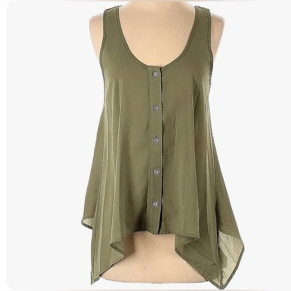 Olive green cut out back flowy tank size medium - Picture 2 of 9